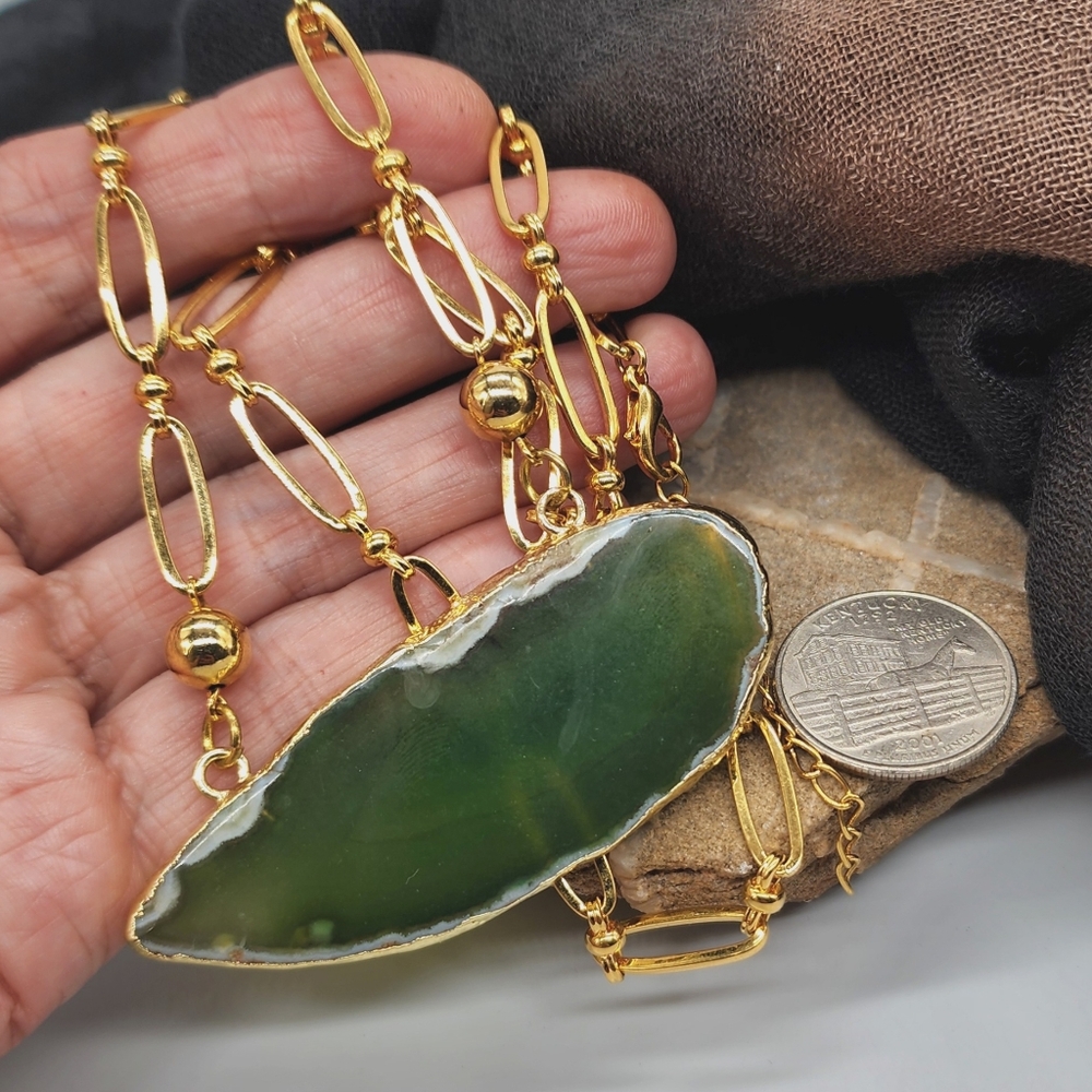 Boho Genuine Gold plated Raw Agate Stone Hypoallergenic Boho Necklace - Picture 10 of 13